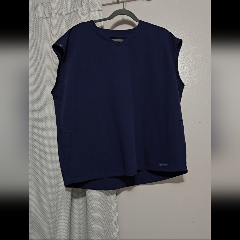 Jaanuu Capped Sleeve Scrub Top Navy Blue